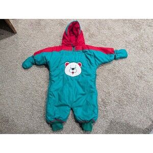 Vintage One Piece Baby Snow Suit Artic Expedition 12 Months 12M Attached Mittens